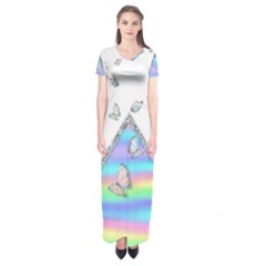 Minimal Holographic Butterflies Short Sleeve Maxi Dress