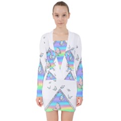 Minimal Holographic Butterflies V-neck Bodycon Long Sleeve Dress