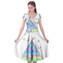 Minimal Holographic Butterflies Cap Sleeve Wrap Front Dress