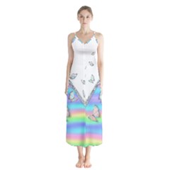 Minimal Holographic Butterflies Button Up Chiffon Maxi Dress