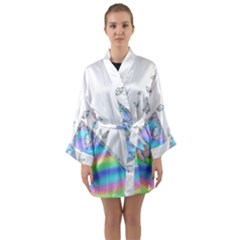 Minimal Holographic Butterflies Long Sleeve Satin Kimono