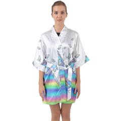 Minimal Holographic Butterflies Half Sleeve Satin Kimono 