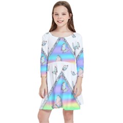 Minimal Holographic Butterflies Kids  Quarter Sleeve Skater Dress