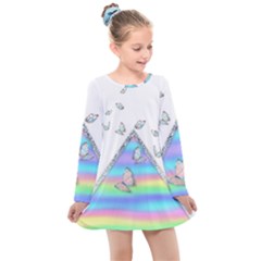 Minimal Holographic Butterflies Kids  Long Sleeve Dress