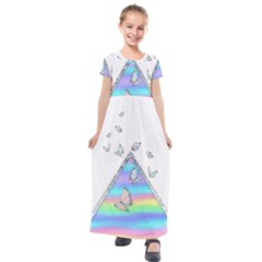 Minimal Holographic Butterflies Kids  Short Sleeve Maxi Dress