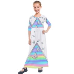 Minimal Holographic Butterflies Kids  Quarter Sleeve Maxi Dress