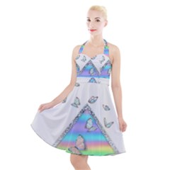Minimal Holographic Butterflies Halter Party Swing Dress 