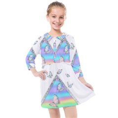 Minimal Holographic Butterflies Kids  Quarter Sleeve Shirt Dress by gloriasanchez
