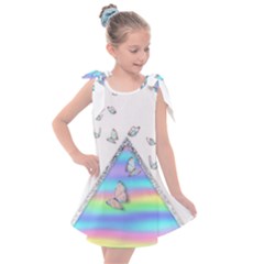 Minimal Holographic Butterflies Kids  Tie Up Tunic Dress