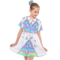 Minimal Holographic Butterflies Kids  Short Sleeve Shirt Dress