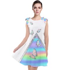 Minimal Holographic Butterflies Tie Up Tunic Dress