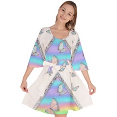 Minimal Holographic Butterflies Velour Kimono Dress