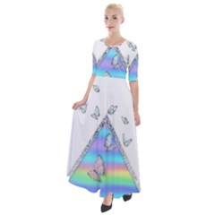 Minimal Holographic Butterflies Half Sleeves Maxi Dress