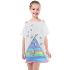 Minimal Holographic Butterflies Kids  One Piece Chiffon Dress