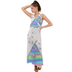 Minimal Holographic Butterflies V-Neck Chiffon Maxi Dress