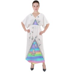 Minimal Holographic Butterflies V-Neck Boho Style Maxi Dress