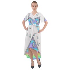 Minimal Holographic Butterflies Front Wrap High Low Dress