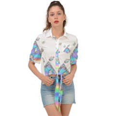 Minimal Holographic Butterflies Tie Front Shirt 