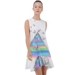 Minimal Holographic Butterflies Frill Swing Dress