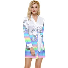 Minimal Holographic Butterflies Long Sleeve Satin Robe