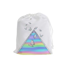 Minimal Holographic Butterflies Drawstring Pouch (Large)