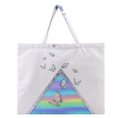 Minimal Holographic Butterflies Zipper Large Tote Bag