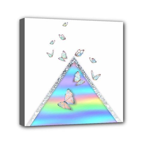 Minimal Holographic Butterflies Mini Canvas 6  x 6  (Stretched)