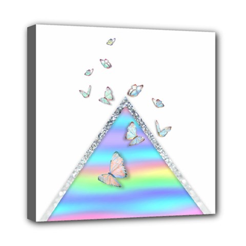 Minimal Holographic Butterflies Mini Canvas 8  x 8  (Stretched)