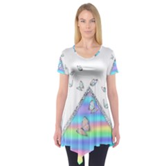 Minimal Holographic Butterflies Short Sleeve Tunic  by gloriasanchez