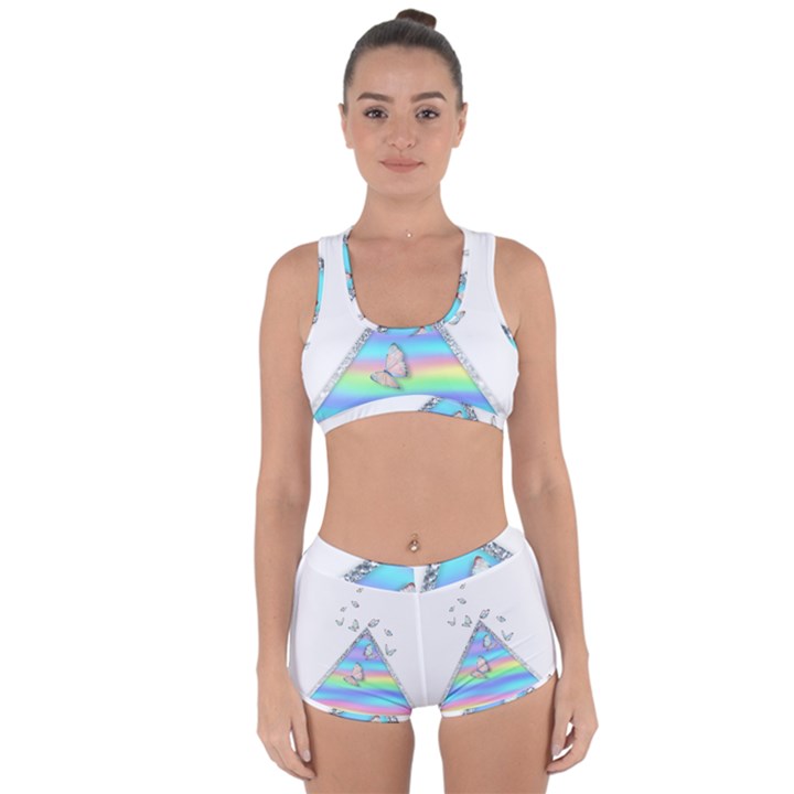 Minimal Holographic Butterflies Racerback Boyleg Bikini Set