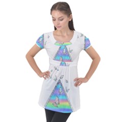 Minimal Holographic Butterflies Puff Sleeve Tunic Top