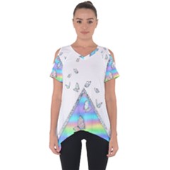 Minimal Holographic Butterflies Cut Out Side Drop Tee