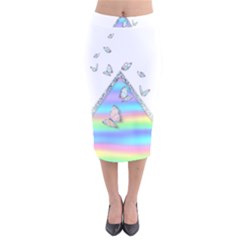 Minimal Holographic Butterflies Velvet Midi Pencil Skirt