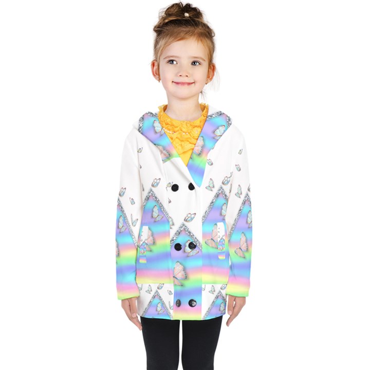 Minimal Holographic Butterflies Kids  Double Breasted Button Coat