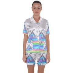 Minimal Holographic Butterflies Satin Short Sleeve Pajamas Set