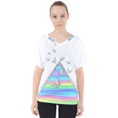 Minimal Holographic Butterflies V-Neck Dolman Drape Top