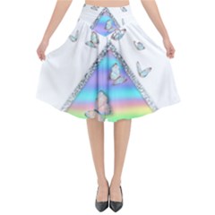 Minimal Holographic Butterflies Flared Midi Skirt