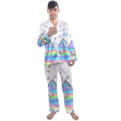 Minimal Holographic Butterflies Men s Long Sleeve Satin Pajamas Set