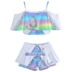 Minimal Holographic Butterflies Kids  Off Shoulder Skirt Bikini