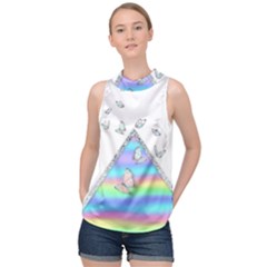 Minimal Holographic Butterflies High Neck Satin Top