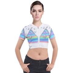 Minimal Holographic Butterflies Short Sleeve Cropped Jacket