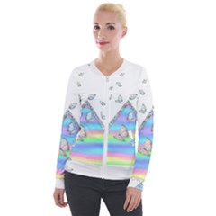 Minimal Holographic Butterflies Velvet Zip Up Jacket