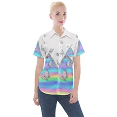 Minimal Holographic Butterflies Women s Short Sleeve Pocket Shirt
