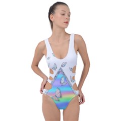 Minimal Holographic Butterflies Side Cut Out Swimsuit