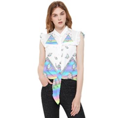 Minimal Holographic Butterflies Frill Detail Shirt by gloriasanchez
