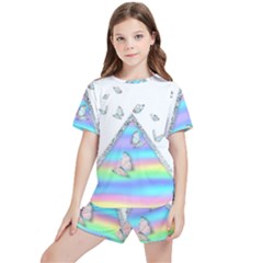 Minimal Holographic Butterflies Kids  Tee and Sports Shorts Set