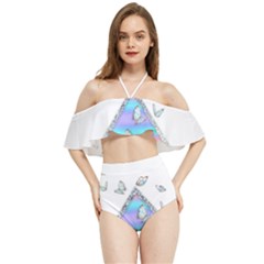 Minimal Holographic Butterflies Halter Flowy Bikini Set 