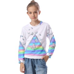 Minimal Holographic Butterflies Kids  Long Sleeve Tee with Frill 