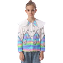 Minimal Holographic Butterflies Kids  Peter Pan Collar Blouse