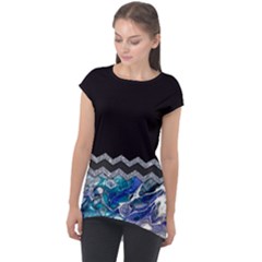 Blue Ocean Minimal Liquid Painting Cap Sleeve High Low Top by gloriasanchez